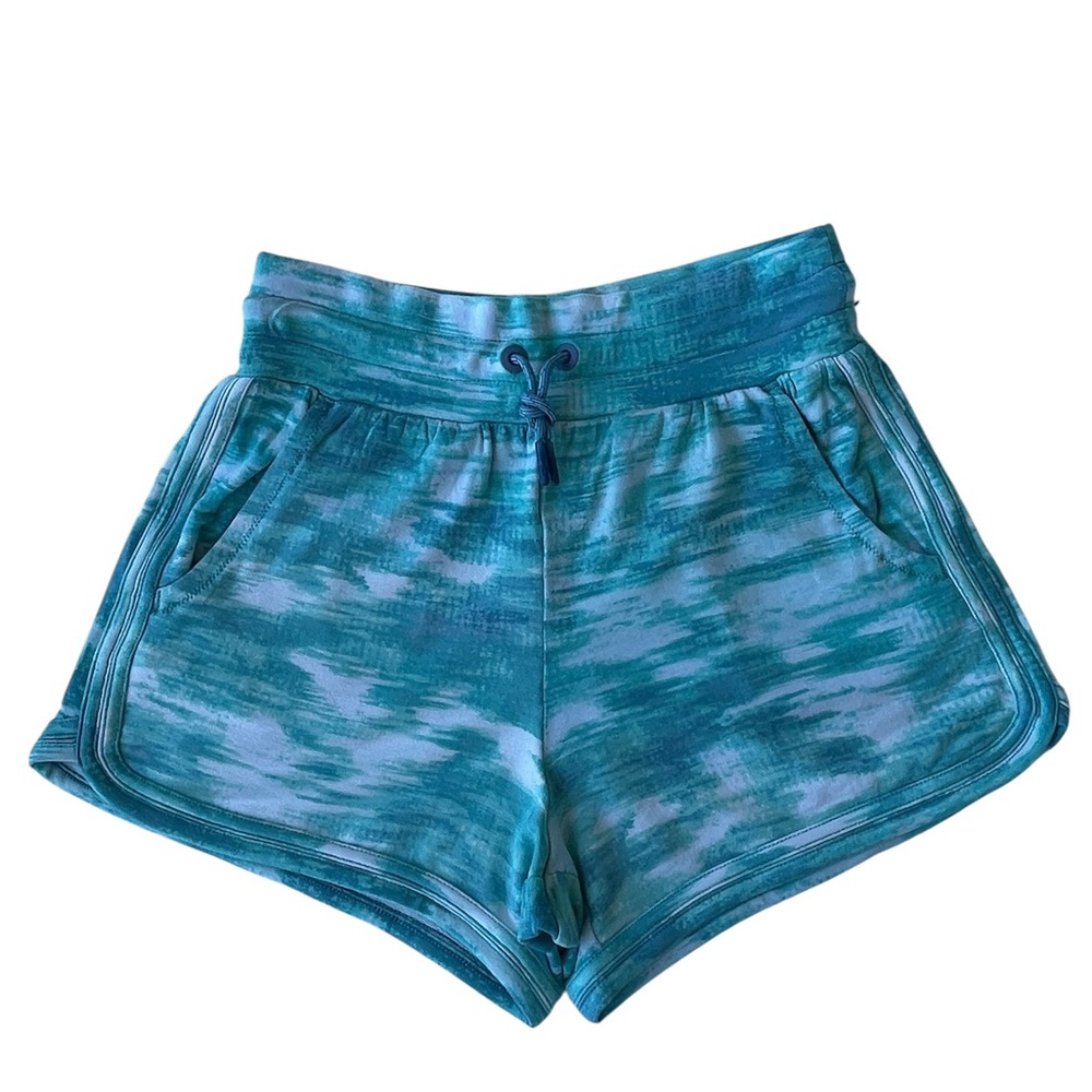 Athleta Girl's Green White Tye Dye Drawstring Shorts Pockets Soft Size Large /12